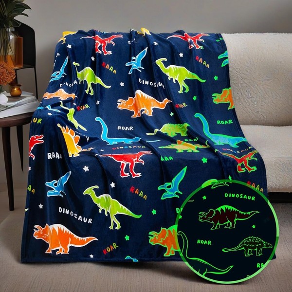 HSGLGNA Cuddly Blanket Children's Dinosaur Blanket Glow in the Dark,