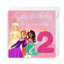 Second Ave Cute Pink Princess 2nd Birthday Age 2 Square Children's Kids Birthday Greeting Card for Girl