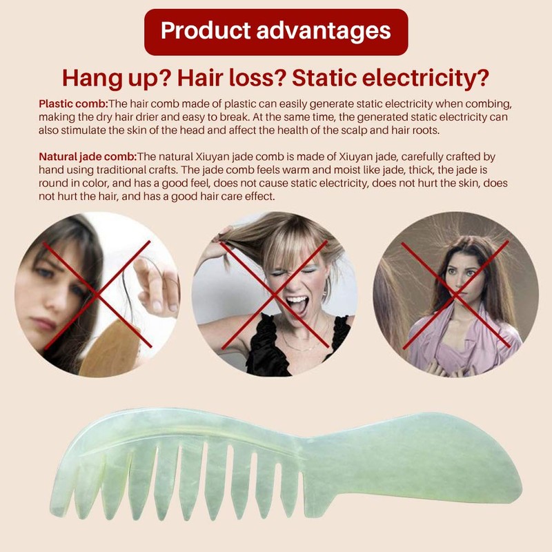 Jade Hair Comb, Natural Jade Head Therapy Massage Comb, Hair