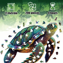 Wooden Puzzles for Adults, Sea Turtles Wooden Jigsaw Puzzles 200 Pieces, Irregular Animal Shaped Unique Wooden Puzzle, Creative Ghristmas Gift for Teenagers and Adults