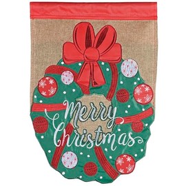 Dicksons Magnolia Garden Outdoor Flag Decoration For Garden, Yard, Or Walkway Large 29 x 42, Weather Resistant Polyester, Wreath Merry Christmas