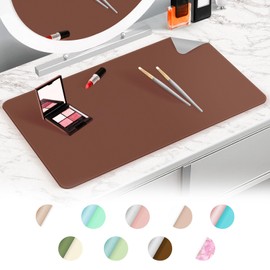 Makeup Mat for Vanity to Protect Desk Top, Dual-Sided Makeup Mat, Easy to Clean Desk Pad - Waterproof and Oilproof Vanity Accessories, 23.6 x 11.8 in (Brown and Grey)