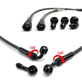 VRWEARE AN3 28 90 Degree M10 Stainless Steel Braided Motorcycle Brake Hose Line Oil Pipe with 360 Degree Rotatable Banjo Fit for ATV Motocross Pit Dirt Street Racing bike(60cm/23.6")