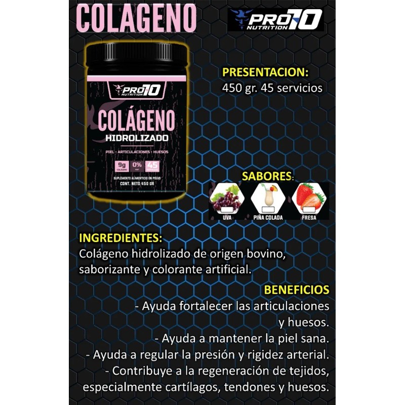 Colageno Hidrolizado Pro70 Nutrition 450g En Polvo