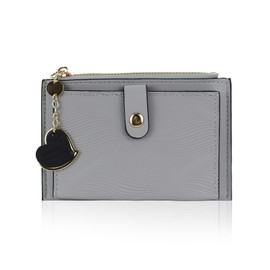 MultiValue Slim Wallet for Women, Bifold Wallet Purse PU Leather Credit Card Holder with Love Zipper 6 Card Wallet for Dating Traveling Shopping (Grey)