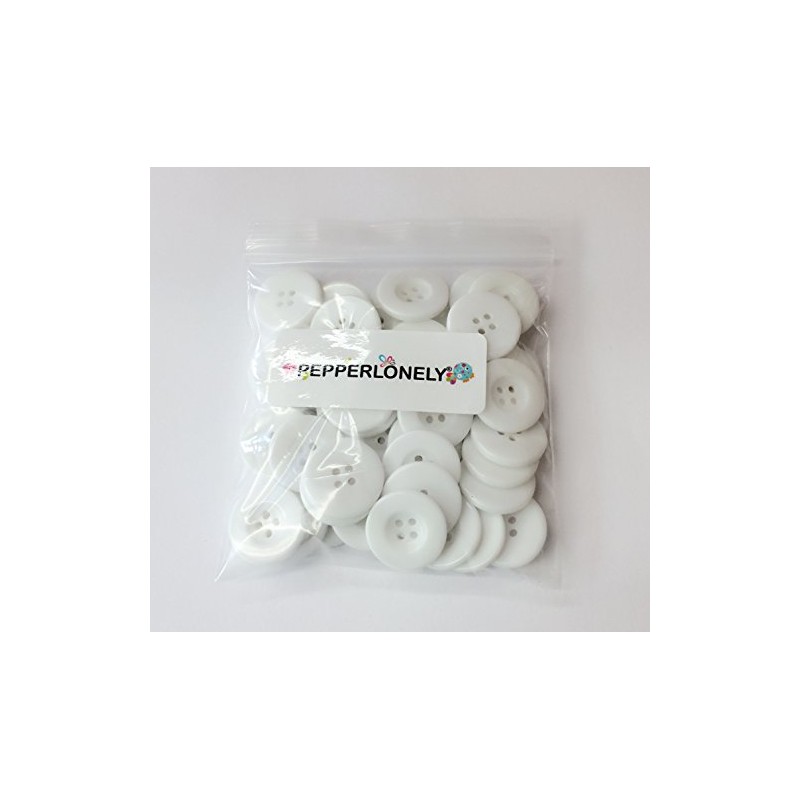 PEPPERLONELY 48PC White Flat Round 4 Holes Resin Buttons, 23x3mm(15/16x1/8