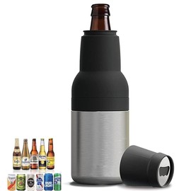 DEAUVIOR 3 in 1 Beer Bottle and Can Cooler, Vacuum Insulated Double Walled Stainless Steel Cooler with Beer Opener, 12 oz Slim Can Insulator Holder (Silver)