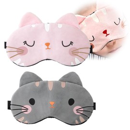 Hsyadazi 2 Stück Kinder Schlafmaske, Niedliche Augenmaske zum Schlafen Cartoon Katze Schlafmaske Reise-Schlafaugenmaske mit Verstellbare Weich und Bequem Augenmaske zum Schlafen
