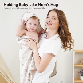 Bearmoss Muslin Baby Bath Towels 100% Cotton Baby Hooded Bathing Towels for Newborn Unisex Baby Boys Girls Infants Toddlers & Kids - 30x30in 2Pack (Cream Star)