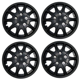 TuningPros WSC3-005B14 4pcs Set Snap-On Type (Pop-On) 14-Inches Matte Black Hubcaps Wheel Cover