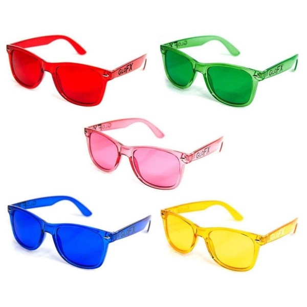 Color Therapy Glasses 5 Pack | Light Therapy Glasses for Chromotherapy, Mood Enhancement, Chakra Healing | Colored Sunglasses for Light Sensitivity