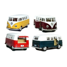 Kinsmart Toy Camper Van Wagon Bus Type 2/T1 1:36 Scale Diecast Metal Pullback Go Action Opening Doors
