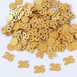 Gold 26th Birthday Table Confetti with Circles - Pearlescent Card Decorations for Age, Bday, Anniversary or Milestone Party - Scatter or Sprinkle