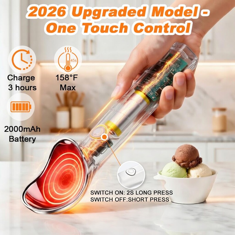Heated Ice Cream Scoop, Fast Heating Electric Scooper, Rechargeable