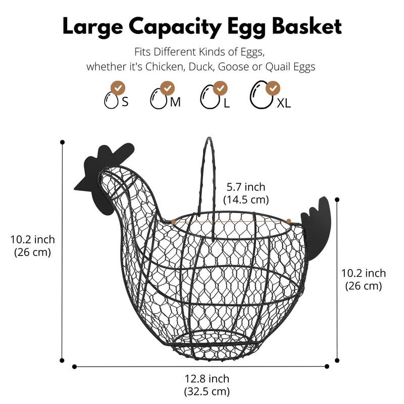 Flexzion Chicken Egg Basket, Egg Storage Holder with Handle for