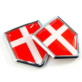 Newperlite Denmark Flag Decal Sticker Car Emblem Danish Flag Car Decoration Accessories Chrome Shield for Truck Vehicles Cars, 2 Pack