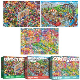 Antelope 3 in 1 1000 Piece Puzzle Bundle - Catndyland - 1000 Piece Jigsaw Puzzle Bundle with Drive in Movie and Roller Coaster - 1000 Piece Jigsaw Puzzle