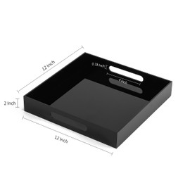 BEYLANG Glossy Black Sturdy Acrylic Serving Tray with Handles-12x12 Inch-Serving Coffee,Appetizer,Breakfast,Butler-Kitchen Countertop Tray-Makeup Drawer Organizer-Vanity Table,Ottoman Tray-Decorative