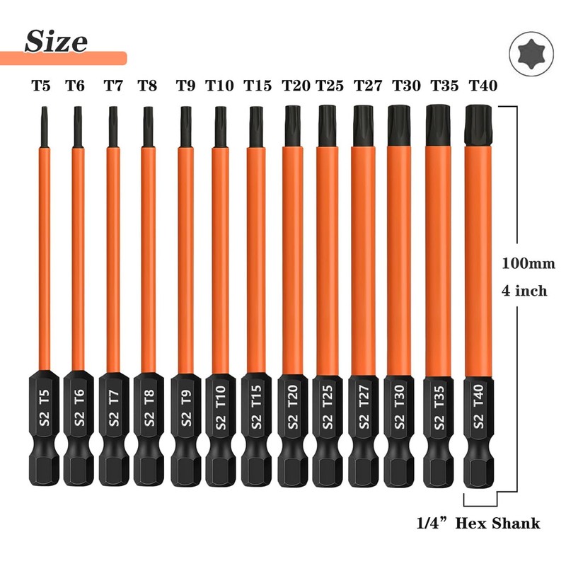 Saipor 13-Piece Torx Bit Set, 100 mm Long Torx Screwdriver