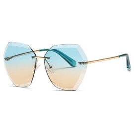 AEVOGUE Sunglasses For Women Oversized Rimless Diamond Cutting Lens Sun Glasses AE0534 (Gold Frame Upper Peafowl Green Lower Brown)