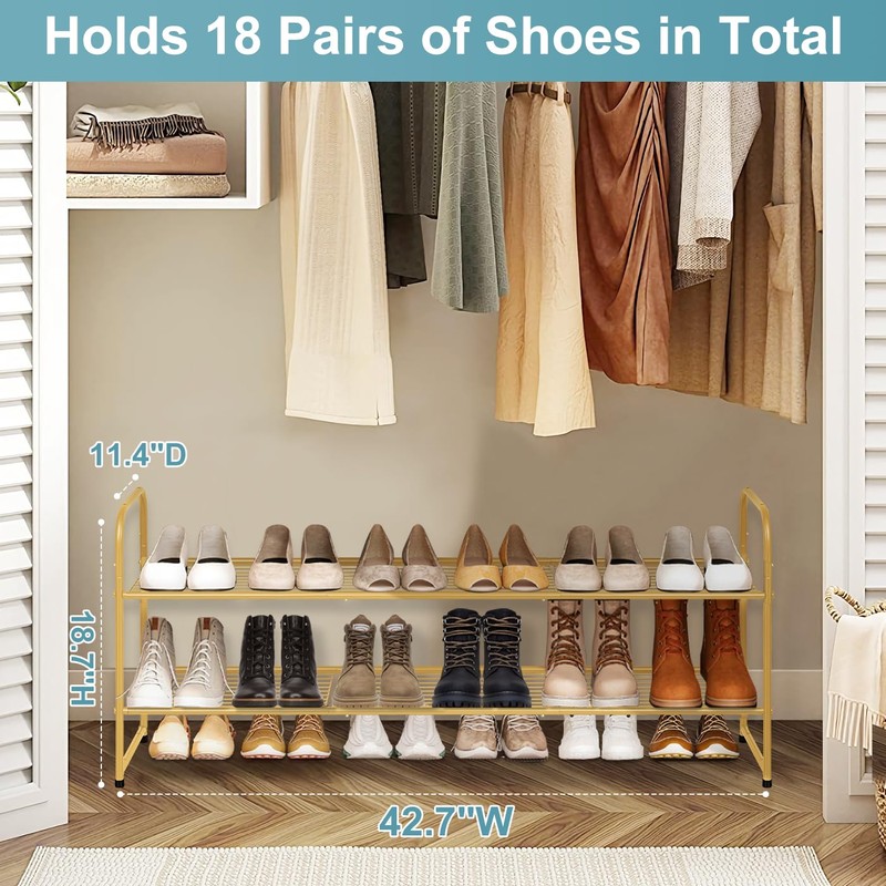 AOODA Long 2 Tier Shoe Rack for Closet Metal Wide