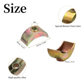 12pcs M6 Half Moon Nuts Washers,Spacer Washer, 6mm Hole Dia Bronze Tone Connector Nuts, Zinc Alloy External Thread Lock Washer, Spacer Connector Hardware Fittings, for Connect Furniture