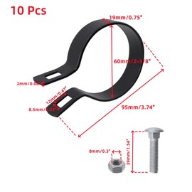 Oedema 10 Pcs Chain Link Brace Band Black Durable Iron Chain Link Fence Hardware with Bolts and Nuts for 2-3/8" Outside Diameter Pipe, Gate, Fences Panels