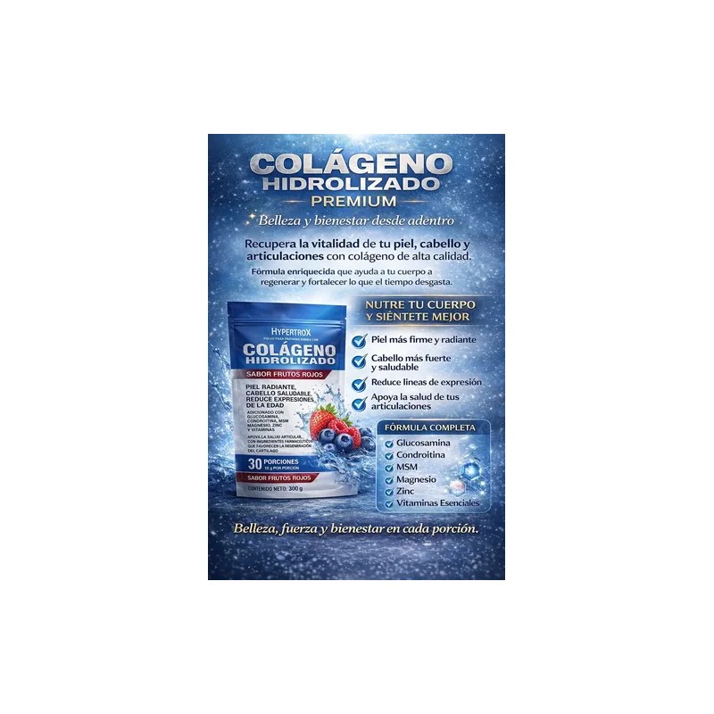Colágeno Hidrolizado 300g Hypertrox Frutos Rojos