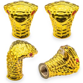 MEAJOO 4PCS Cobra Style Tire Valve Stem Caps, Snakehead Shape, Universal Copper Core Dustproof Tire Valve Stem Covers for Cars, SUV, Trucks, Bikes, Motorcycles, Bicycles(Gold)