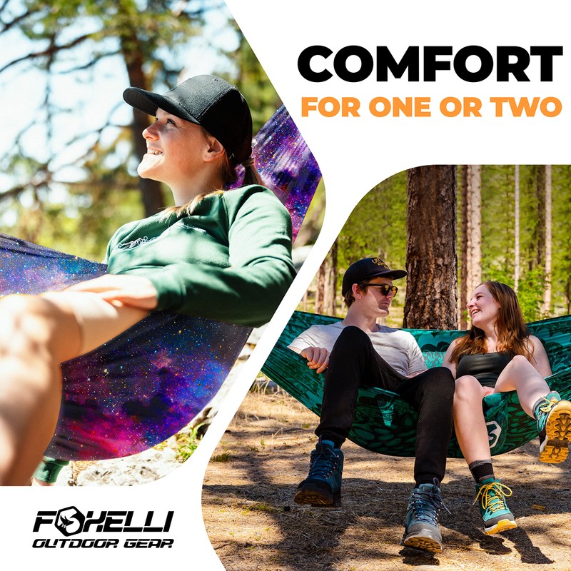 Foxelli Camping Hammock - Lightweight Portable Hammock, Easy Setup with