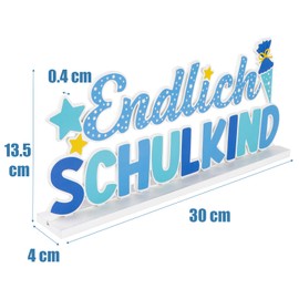 BETESSIN Table Decoration First Day of School Boy Blue - Finally School Child Wooden Lettering with Base - Table Decoration for First Day of School - School Introduction Decoration for Boys and Girls