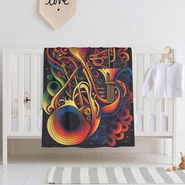 E-RIDES 76x100CM Small Blanket - Musical Fantasy Instruments Blanket Throw for Nursery, Toddlers and Pets, Cozy and Warm, Ideal for Cribs and Pet Beds - Perfect Newborn Baby Gift