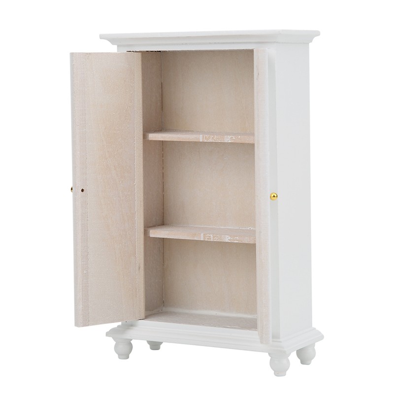 Miniature Doll House Wardrobe White Wooden Double Door Household Closet