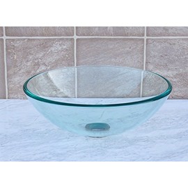 Bathroom Glass Vessel Vanity Sink + Nickel Faucet T12L1