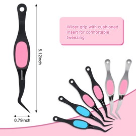 WANDIC 6Pcs Non-Slip Grip Tweezers, Precision Tweezers Stainless Steel Reverse Tweezers Curved Pointed Tweezers for Hair Eyebrow Shaping Craft Jewelry