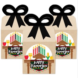 Big Dot of Happiness Happy Kwanzaa - Square Favor Gift Boxes - African Heritage Holiday Bow Boxes - Set of 12