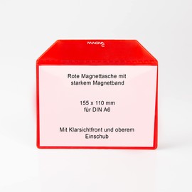 Magna-C® Magnetic Case with Strong Magnetic Tape, 155 x 110 mm, DIN A6, Red, Ideal for Document Storage