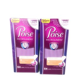 Poise Microliners, incontinence panty liners, lightest absorbency, regular, 54 Count, PACK OF 2