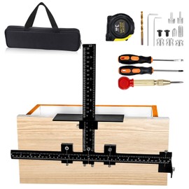 14-Piece Cabinet Hardware Jig Tool Set, Black Aluminum Alloy Cabinet Handle Jig & Drill Guide Template for Drawer Knobs, Door Pulls, Cabinet Handle Template & Hinge Adjustment Tool