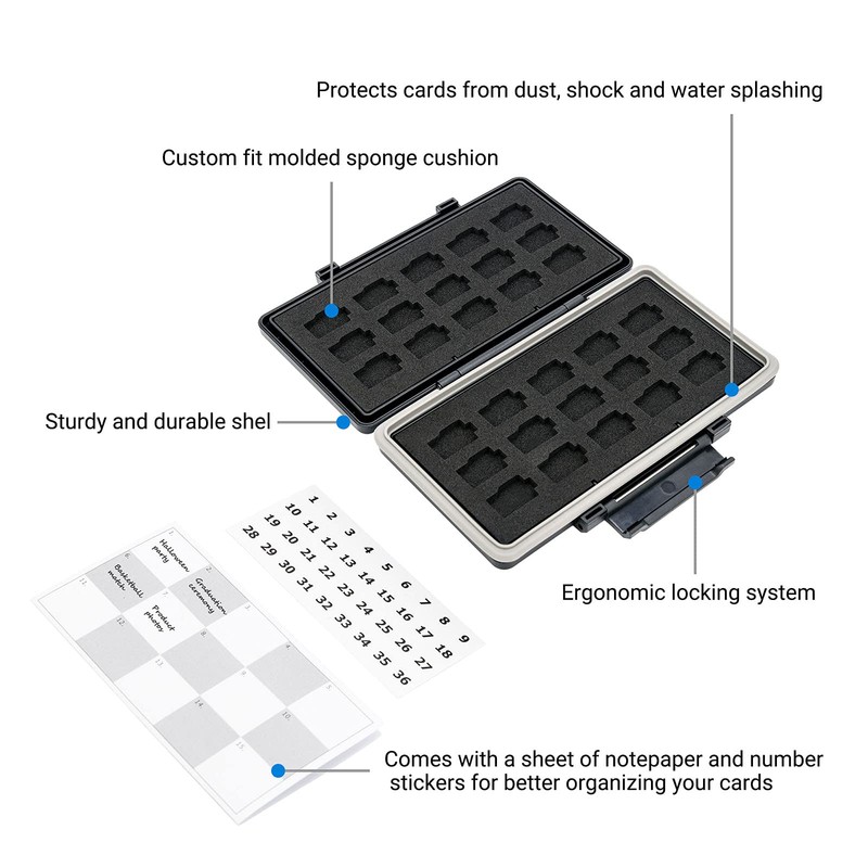JJC 30 Slots Micro SD Card Case With Index Label,