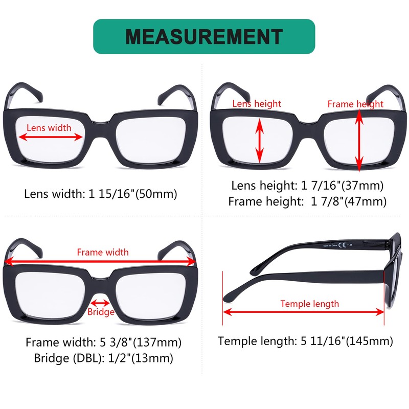 Eyekepper Eyekepper 4 Pack Stylish Eyeglasses Women - Oversized Square