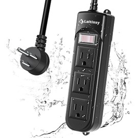 Loitinsy Outdoor Power Strip Weatherproof, Waterproof Flat Plug with 3 Outlets, 6.5 FT Extension Cord, Overload Protection and Shockproof, Suitable for Home and Outside, Wall Mountable, Black