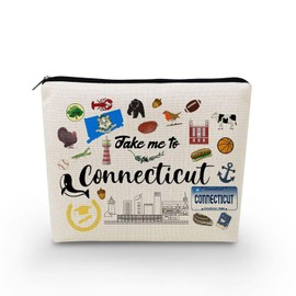 YULUENZE Take Me To Connecticut Makeup Bag Connecticut Travel Gift Small Canvas Organizer Bag with Zipper Connecticut Cosmetic Bag Travel Present for Women Friends Families