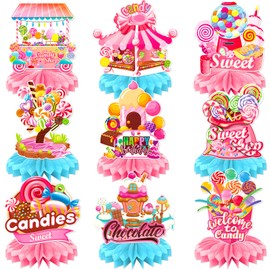 9PCS Candy Land Party Decorations, Candy Land Table Centrepieces Candy Themed Honeycomb Decorations Colourful Lollipop Birthday Party Decorations For Sweet Shop Baby Shower Tabletop Decorations