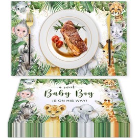 50 Pieces Paper Placemats for Safari Baby Shower, 11"x17" Jungle Animals Disposable Table Place Mats, Wild Animals Baby Shower Decorations