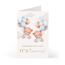 Prezzeluna Twin Boys Baby Shower Card for New Parents – Congratulations Twins Card