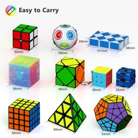 Vdealen 11 Pack Speed Cube Set Puzzle Cube Bundle Fidget Ball 2x2 3x3 4x4 Pyramid Dodecahedron Skewb Snake Infinity Magic Cube, Smooth Cube Pack Toys Gift for Kids & Adults