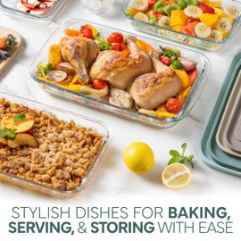 COOK WITH COLOR 8-Piece Deep Glass Baking Dish Set with Plastic Lids – Casserole and Food Storage Containers for Lasagna, Leftovers – Freezer-to-Oven, Microwave & Dishwasher Safe, Mint