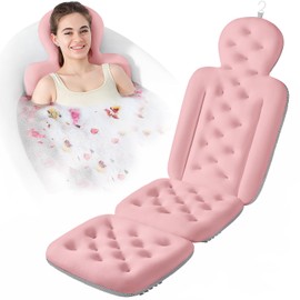Luxury Bath Cushion, Full Body Bathtub Pillow with 160 Suction Cups, Bath Mat for Head and Neck Support, with Laundry Bag (​Light Pink, 51.2" x 16.2")