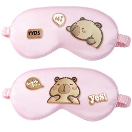 Kawaii Capybara Silk Sleep Eye Mask Cute Cartoon Capybara Sleep Mask for Women Cute Blackout Sleeping Mask Eye Cover Gift for Women Mom